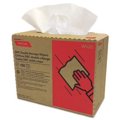 Cascades Double Recrepe Wipers, White, 8 Boxes/Carton