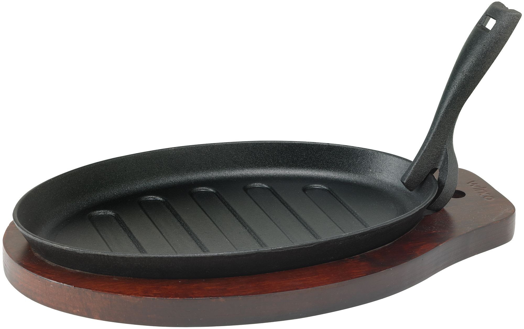 Winco ISP-3 Cast Iron Steak Platter Set, Wooden Underliner & Gripper