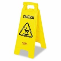 Multilingual &quot;Caution&quot; Floor Sign, Plastic, 11&quot; x 12&quot; x 25&quot;, Bright Yellow