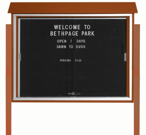 Aarco Products PLDS3645LDPP-5 Cedar Sliding Door Plastic Lumber Message Center with Letter Board with Posts, 45"W x 36"H