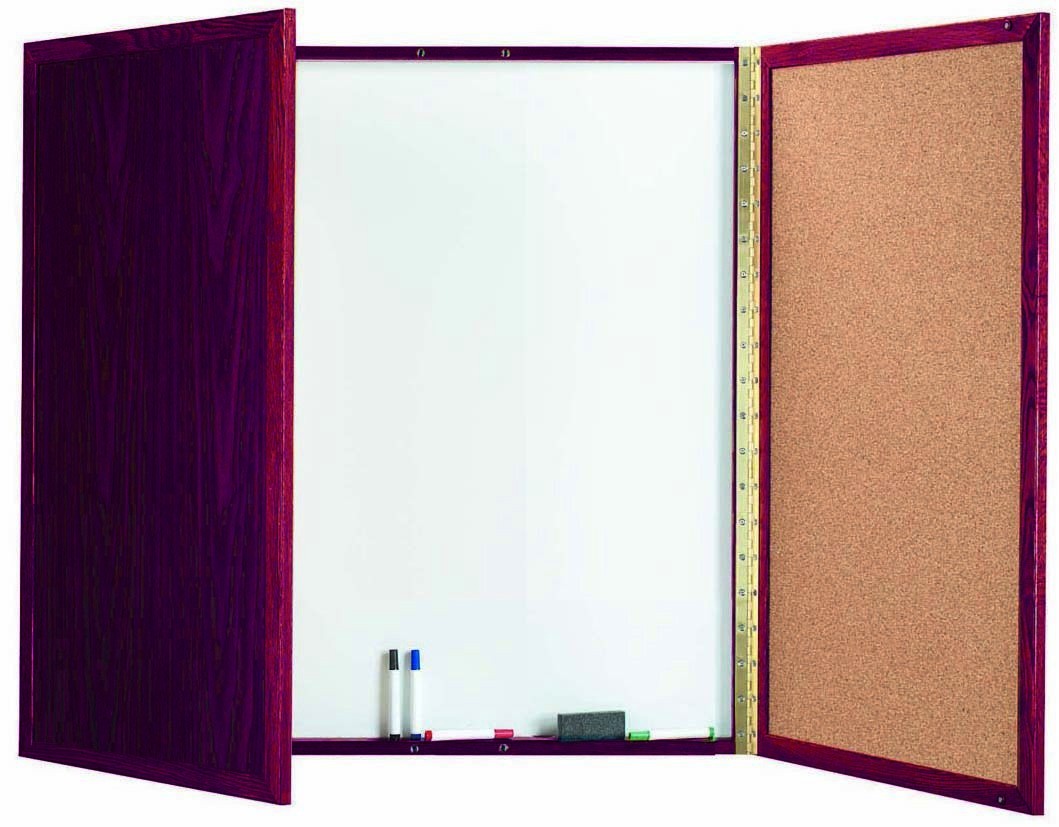 Aarco Products MP-40 Cherry Laminate Enclosed White Markerboard/Cork Bulletin Planning Board, 40"W x 40"H