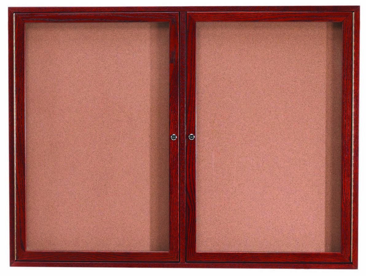 Aarco Products CBC3648R 2-Door Indoor Enclosed Bulletin Board with Cherry Frame 48"W x 36"H