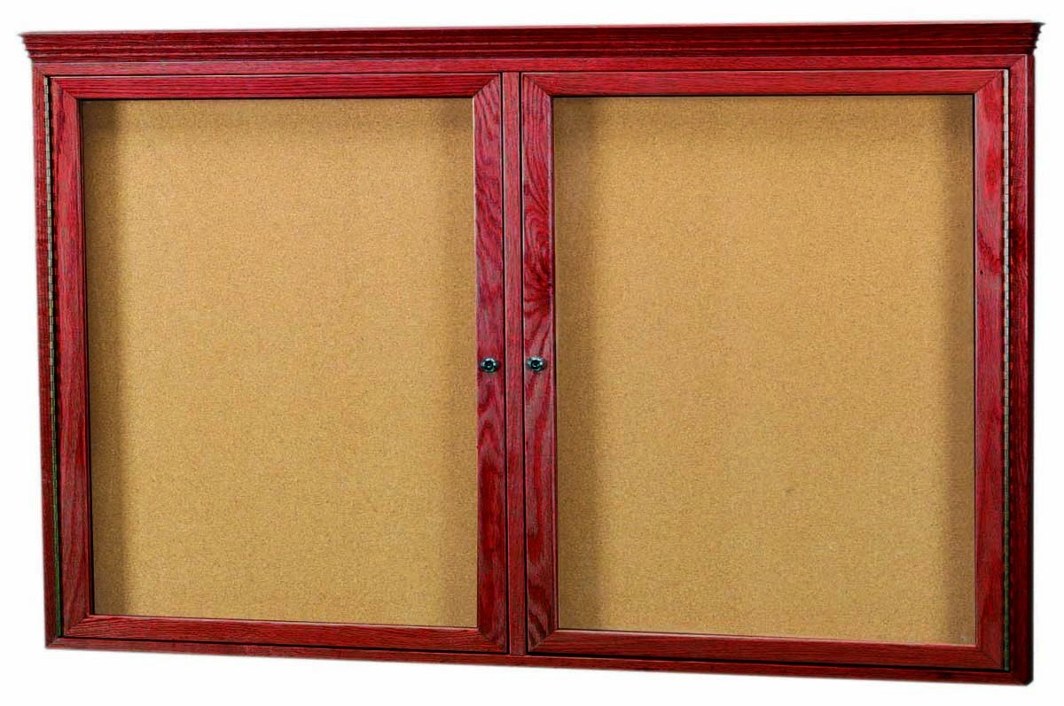 Aarco Products CBC3660RC 2-Door Indoor Enclosed Bulletin Board with Cherry Frame and Crown Molding 60"W x 36"H
