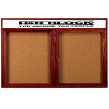 Aarco Products CBC3660RH 2-Door Indoor Enclosed Bulletin Board with Cherry Frame and Header- 60&quot;W x 36&quot;H