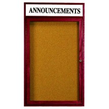 Aarco Products CBC2418RH 1-Door Enclosed Bulletin Board with Cherry and Header 18&quot;W x 24&quot;H