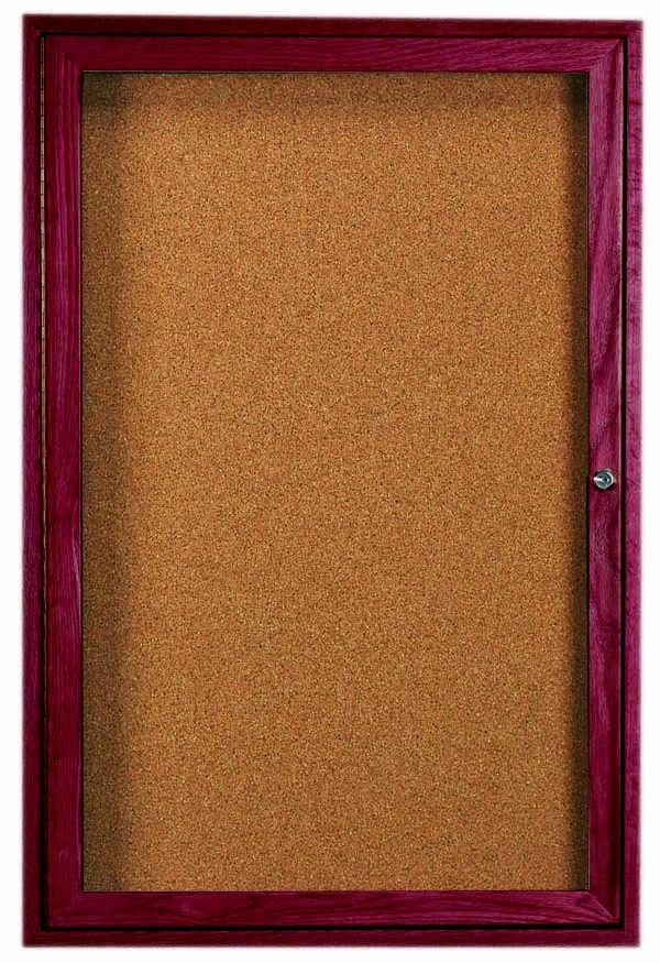 Aarco Products CBC3624R 1-Door Enclosed Bulletin Board with Cherry Frame 24"W x 36"H