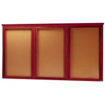 Aarco Products CBC3672RC 3-Door Indoor Enclosed Bulletin Board with Cherry Frame and Crown Molding 72&quot;W x 36&quot;H