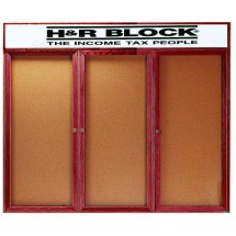 Aarco Products CBC4872-3RH 3-Door Indoor Enclosed Bulletin Board with Cherry Frame and Header, 2&quot;W x 48&quot;H