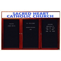 Aarco Products CDC3672-3H 3-Door Enclosed Changeable Letter Board with Cherry Frame and Header 72&quot;W x 36&quot;H