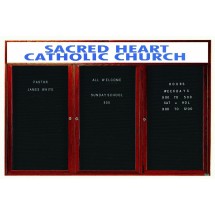 Aarco Products CDC4896-3H 3-Door Enclosed Changeable Letter Board with Cherry Frame and Header 96&quot;W x 48&quot;H