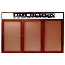 Aarco Products CBC3672-3RH 3-Door Indoor Enclosed Bulletin Board with Cherry Frame and Header, 72&quot;W x 36&quot;H 