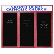 Aarco Products CDC4872-3H 3-Door Enclosed Changeable Letter Board with Cherry Frame and Header 72&quot;W x 48&quot;H