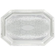Winco CMT-1420 Chrome Plated Engraved Octagonal Serving Tray, 20&quot; x 14&quot;