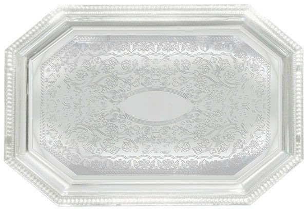 Winco CMT-1420 Chrome Plated Engraved Octagonal Serving Tray, 20" x 14"