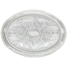 Winco CMT-1318 Chrome Plated Engraved Oval Serving Tray, 18-3/4&quot; x 13&quot;