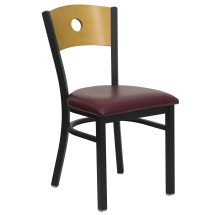 Flash Furniture XU-DG-6F2B-CIR-BURV-GG Circle Back Black Metal Restaurant Chair - Natural Wood Back, Burgundy Vinyl Seat