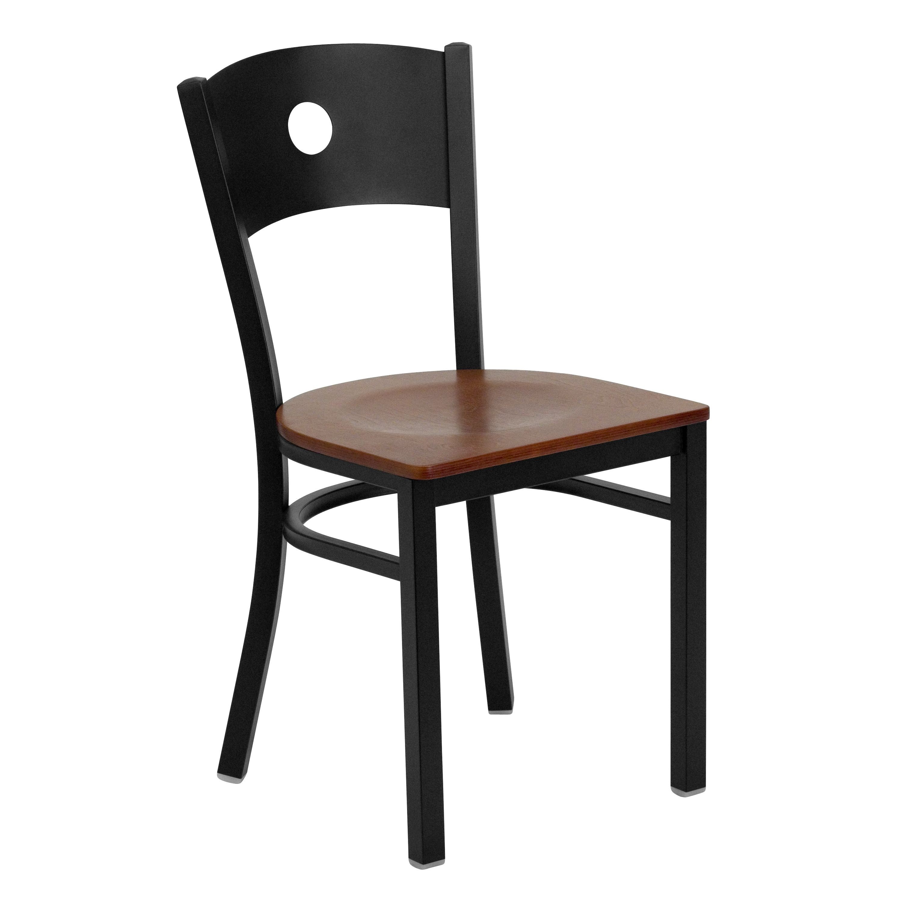 Flash Furniture XU-DG-60119-CIR-CHYW-GG Circle Back Black Metal Restaurant Chair with Cherry Wood Seat
