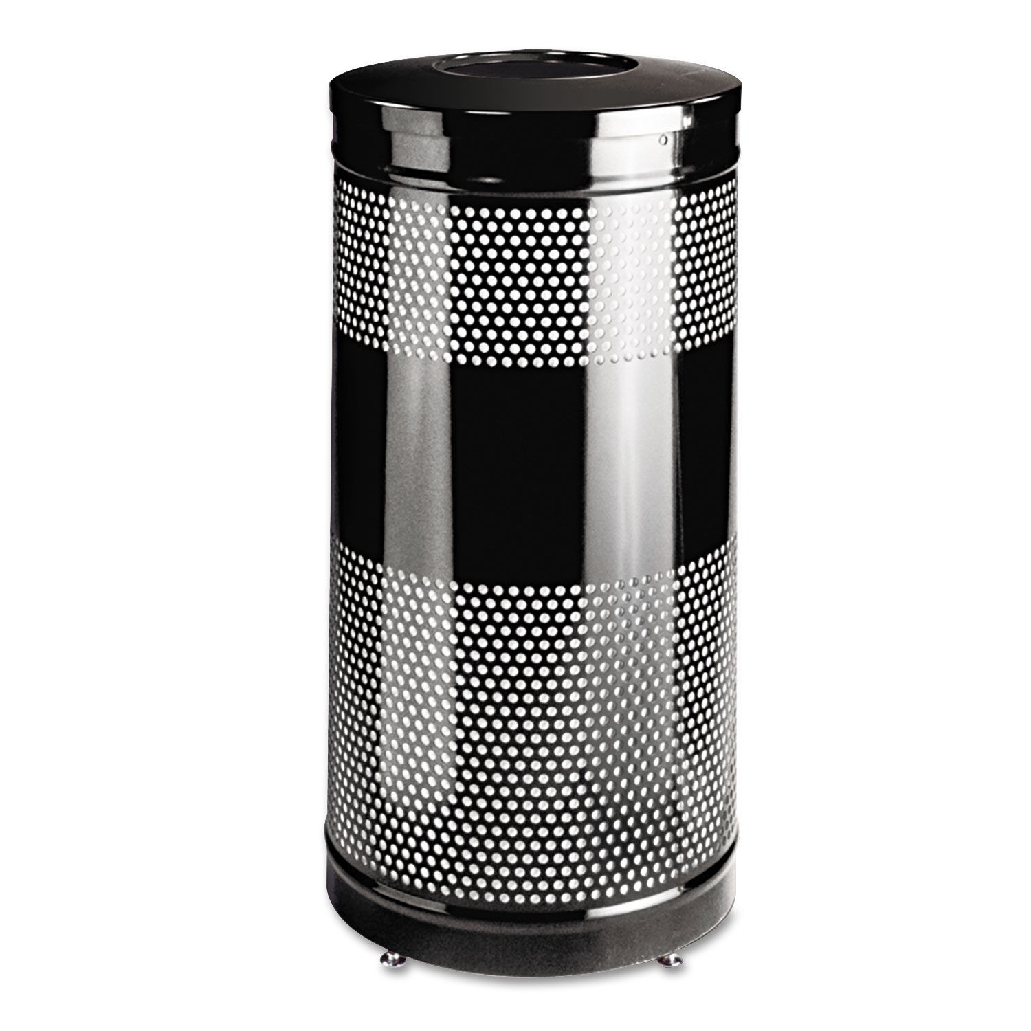 Classics Perforated Open Top Receptacle, Black, Steel, 28 Gallon
