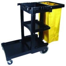3-Shelf Janitor Cart with Vinyl Bag, Black
