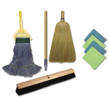 Cleaning Kit, 1 Mop, 2 Handles,  1 Push Broom, 1 Maids Broom, 4 Microfiber Wipes