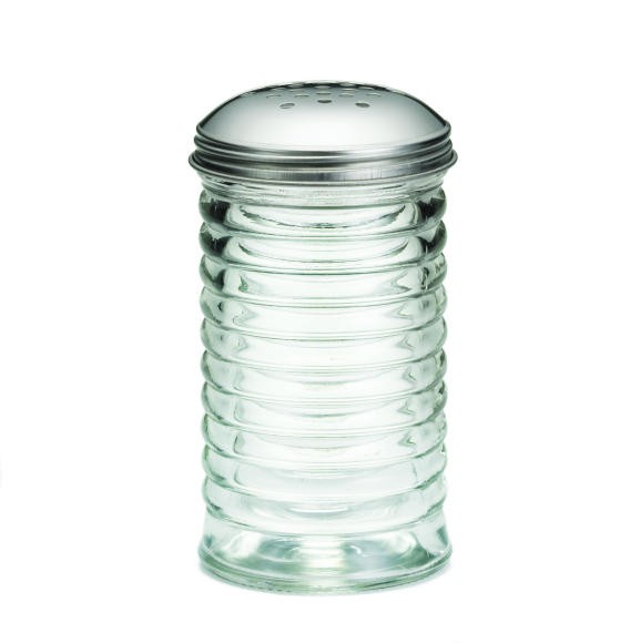 TableCraft BH8800 Clear 12 oz. Beehive Glass Cheese Shaker with Stainless Steel Top