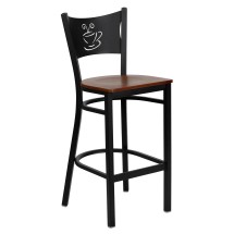 Flash Furniture XU-DG-60114-COF-BAR-CHYW-GG Coffee Back Black Metal Restaurant Barstool with Cherry Wood Seat