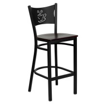 Flash Furniture XU-DG-60114-COF-BAR-MAHW-GG Coffee Back Black Metal Restaurant Barstool with Mahogany Wood Seat