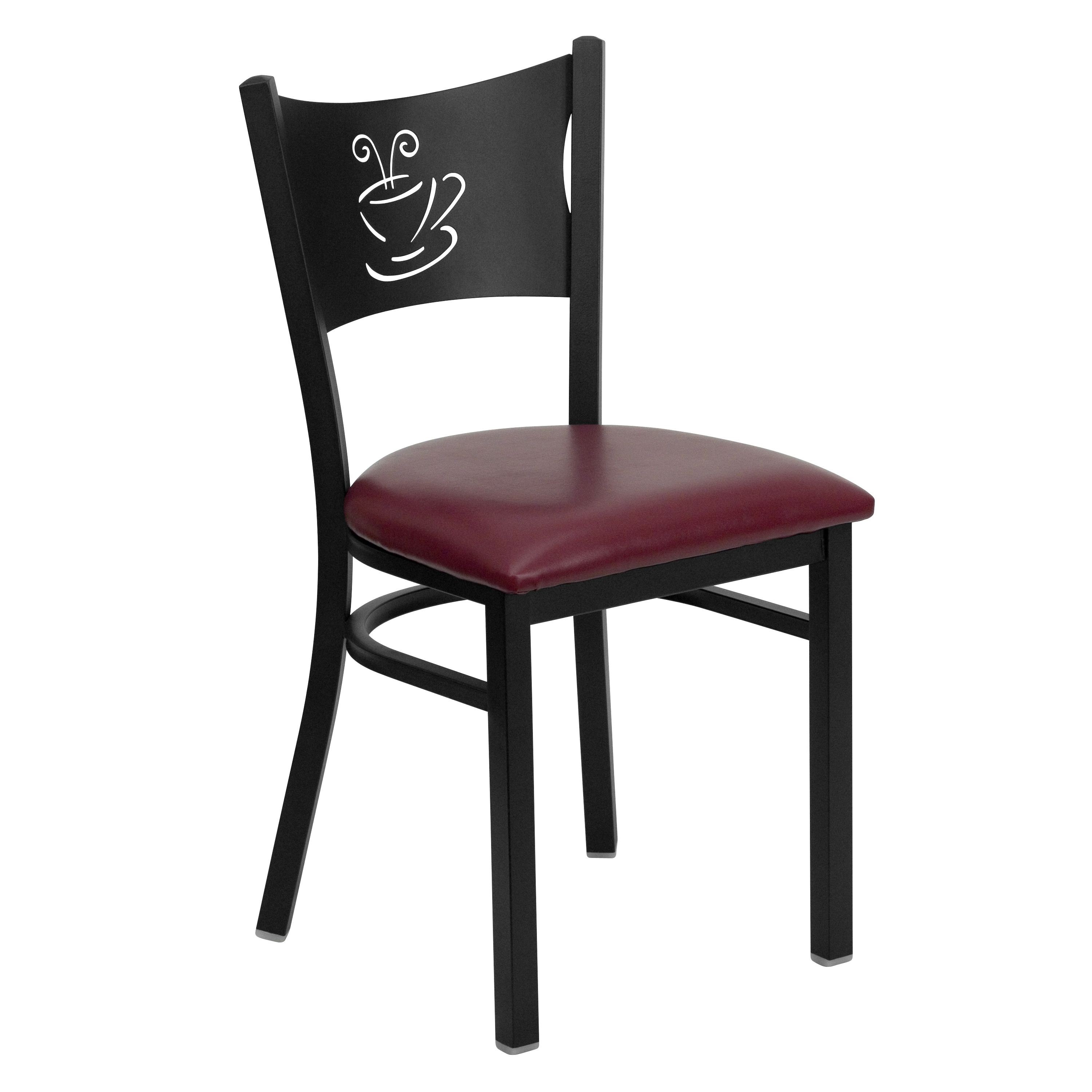 Flash Furniture XU-DG-60099-COF-BURV-GG Coffee Back Black Metal Restaurant Chair with Burgundy Vinyl Seat