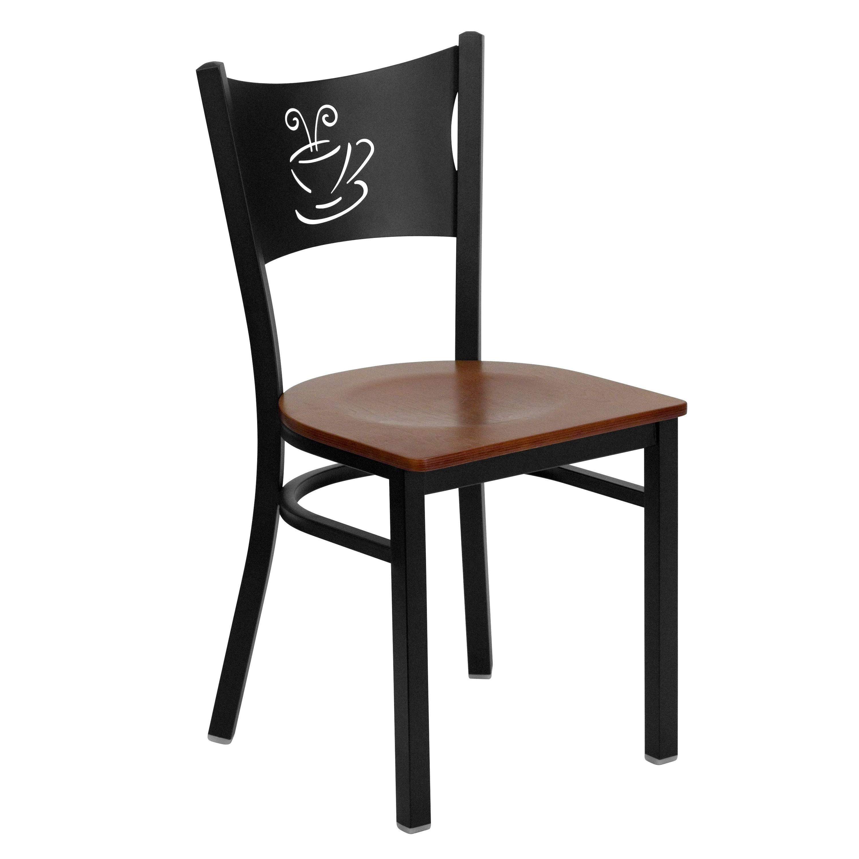 Flash Furniture XU-DG-60099-COF-CHYW-GG Coffee Back Black Metal Restaurant Chair with Cherry Wood Seat