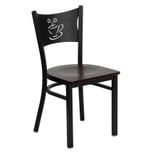 Flash Furniture XU-DG-60099-COF-MAHW-GG Coffee Back Black Metal Restaurant Chair with Mahogany Wood Seat