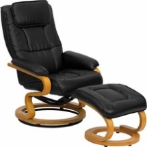 Flash Furniture BT-7615-BK-CURV-GG Contemporary Black Leather Recliner and Ottoman with Swiveling Maple Wood Base