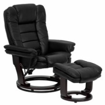 Flash Furniture BT-7818-BK-GG Contemporary Black Leather Recliner and Ottoman with Swiveling Mahogany Wood Base