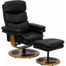 Flash Furniture BT-7828-PILLOW-GG Contemporary Black Leather Recliner and Ottoman with Wood Base