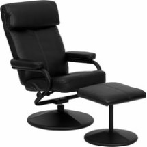 Flash Furniture BT-7863-BK-GG Contemporary Black Leather Recliner and Ottoman with Leather Wrapped Base