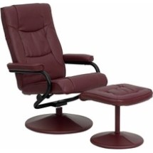 Flash Furniture BT-7862-BURG-GG Contemporary Burgundy Leather Recliner and Ottoman with Leather Wrapped Base