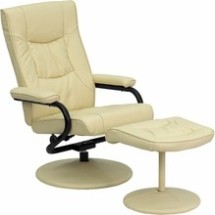 Flash Furniture BT-7862-CREAM-GG Contemporary Cream Leather Recliner and Ottoman with Leather Wrapped Base