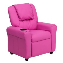 Flash Furniture DG-ULT-KID-HOT-PINK-GG Contemporary Hot Pink Vinyl Kids Recliner with Cup Holder and Headrest