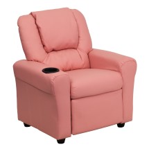 Flash Furniture DG-ULT-KID-PINK-GG Contemporary Pink Vinyl Kids Recliner with Cup Holder and Headrest