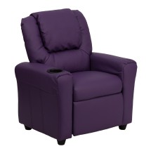 Flash Furniture DG-ULT-KID-PUR-GG Contemporary Purple Vinyl Kids Recliner with Cup Holder and Headrest