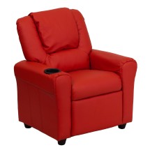 Flash Furniture DG-ULT-KID-RED-GG Contemporary Red Vinyl Kids Recliner with Cup Holder and Headrest