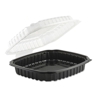 Culinary Basics Microwavable Container, 36 oz, 9 x 9 x 2.5, Clear/Black, 100/Carton