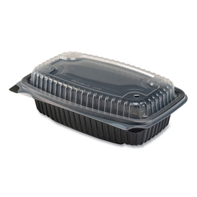 Culinary Lites Microwavable Container, 34 oz, 9.55 x 6.65 x 3.04, Clear/Black, 100/Carton