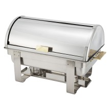 Winco C-5080 Dallas Stainless Steel Roll Top Chafer with Gold Accents 8 Qt.
