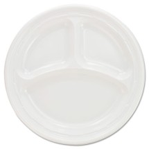 Dart 3-Compartment White Plastic Plates, 9" 125/Pack