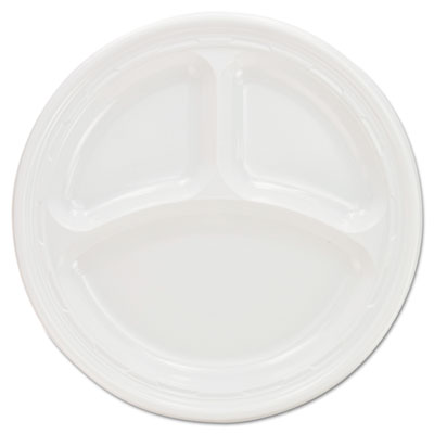 Dart 3-Compartment White Plastic Plates, 9