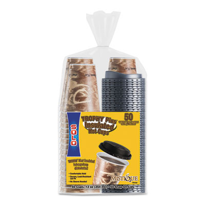 Dart Bistro Brown Hot/Cold Foam Cups With Lids, 12 oz., 50/Pack
