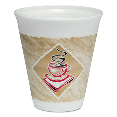 Dart Cafe G Foam Hot/Cold Cups, 12 oz., Brown/Red/White, 20/Pack