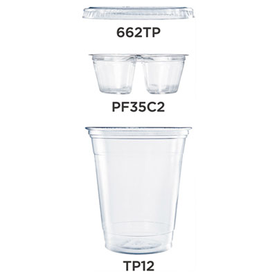 Dart Clear PET Cups with Two Compartment Insert, 12 oz., Clear, 500 Sets/Carton