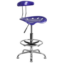 Flash Furniture LF-215-DEEPBLUE-GG Deep Blue and Chrome Bar Height Drafting Stool with Tractor Seat