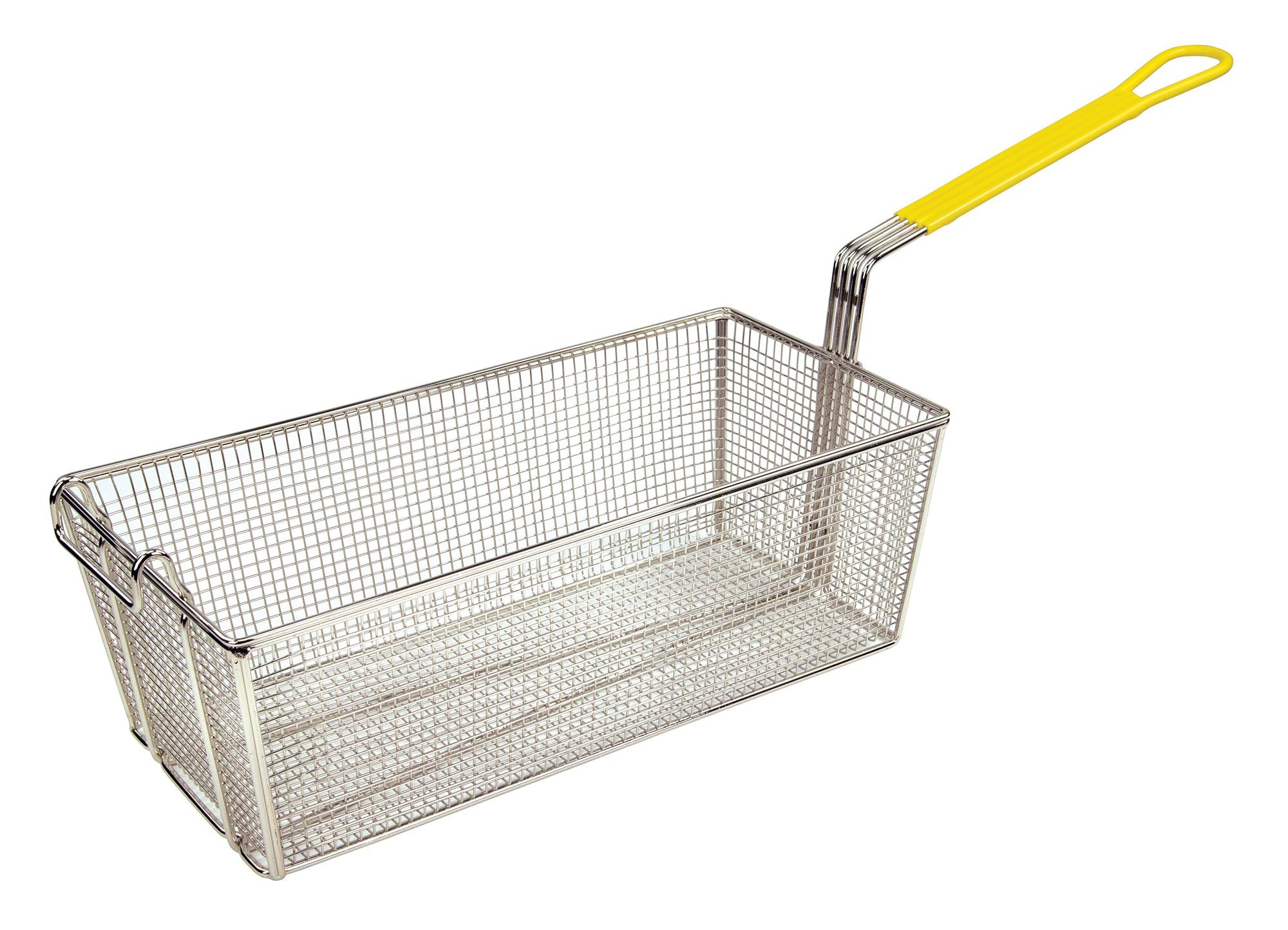 Winco FB-40 Fry Basket with Yellow Plastic Handle 17" x 8 1/4" x 6"
